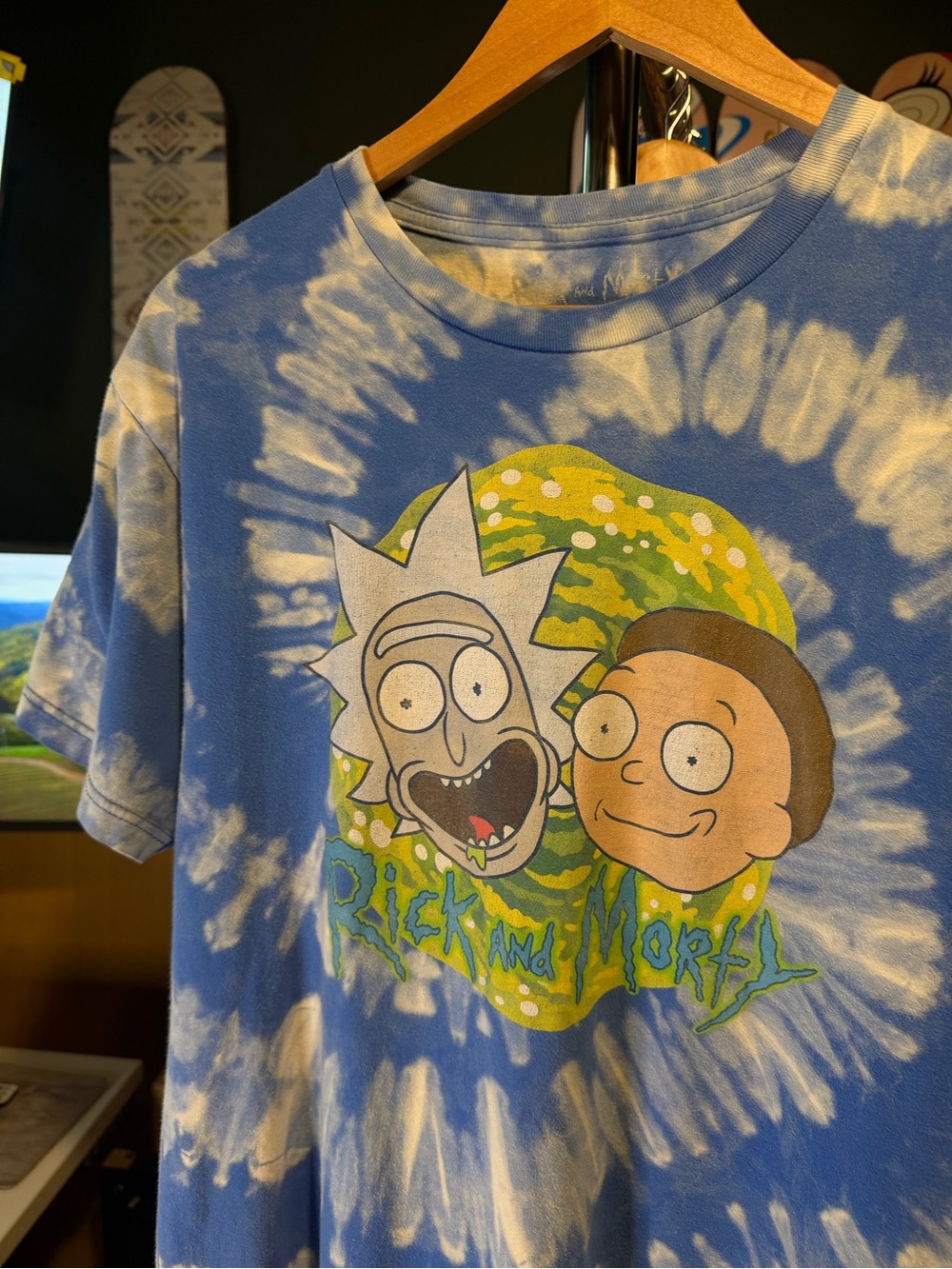 Rick and Morty Face Graphic Custom Bleach Spiral Tiedye Tshirt